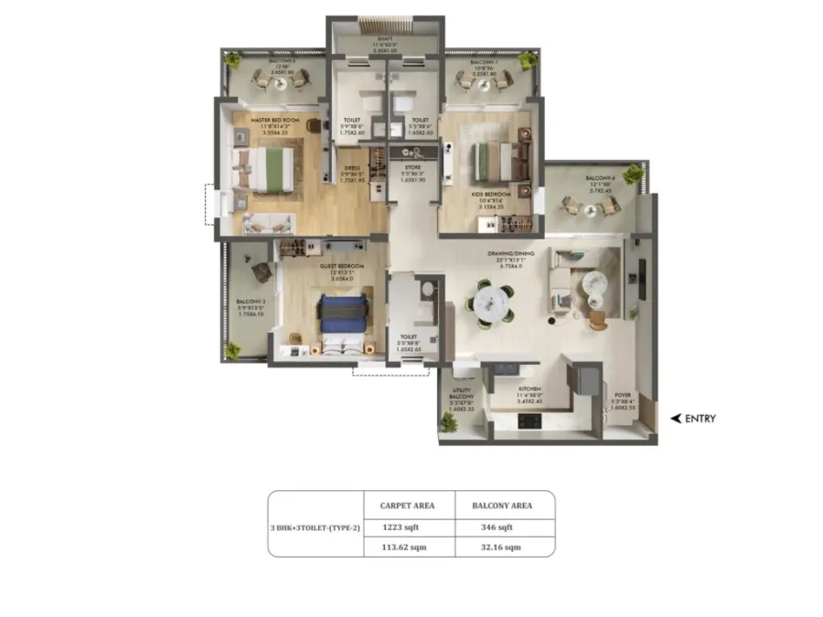Ashiana Aaroham — Ashiana Aaroham Sector 80 Gurgaon Floor Plan 3 Bhk 3T Type 2 1024x768 floor plan