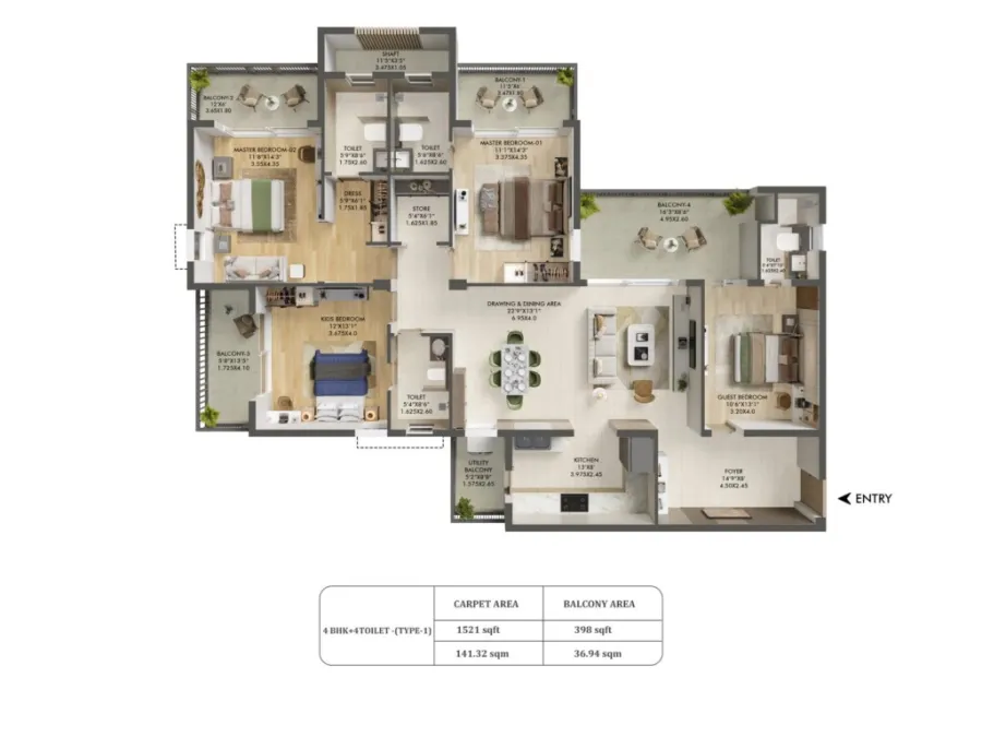 Ashiana Aaroham — Ashiana Aaroham Sector 80 Gurgaon Floor Plan 4 Bhk 4T Type 1 1024x768 floor plan