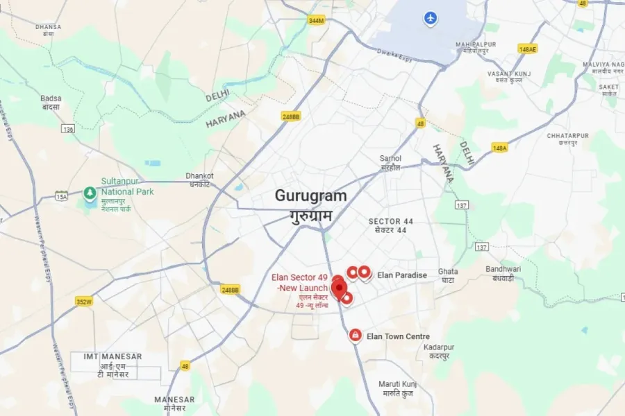Location map of Elan The Statement Sector 49 Gurgaon